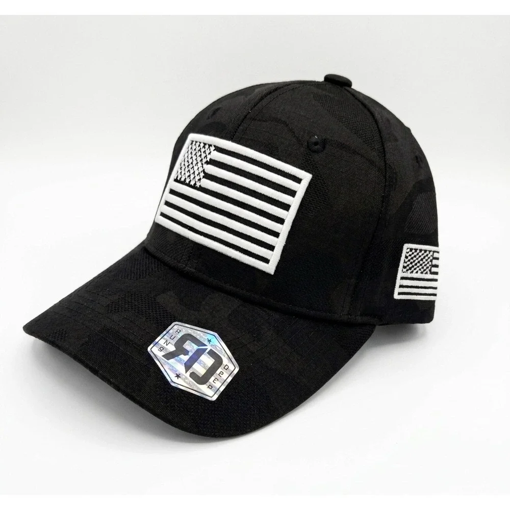 Runs Deep Premium Tactical American Flag Sueded Snapback Cap Hat BLK Subtle Camo
